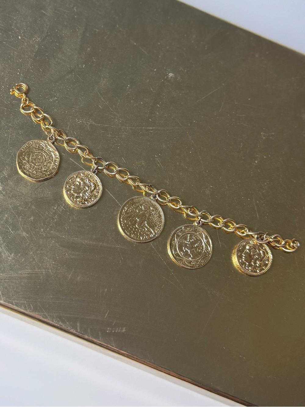Gold Coin Charm Link Bracelet - Women Jewelry - Picture 13 of 13